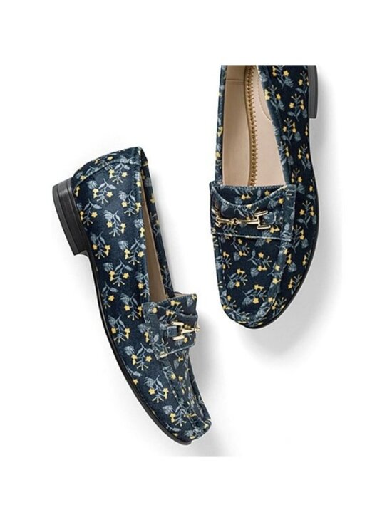 CAbi Shoes - CAbi Carnaby Loafers Navy Floral Velvet Horsebit Flats Size 9 NIB New In Box